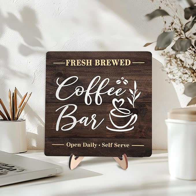 Coffee Bar Sign Plaque, Rustic Wooden Tabletop Plaque - Image 3