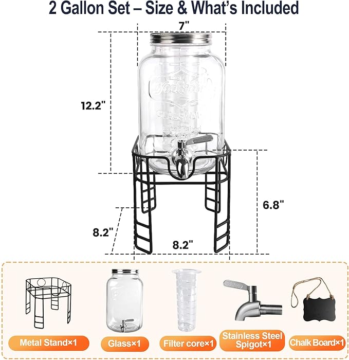 2 Gallon Drink Dispensers for Parties, 1 Pack Glass Beverage Dispenser - Image 2