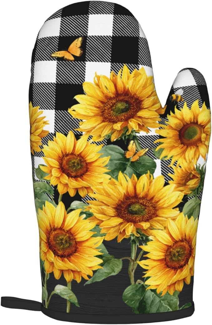 Sunflower Oven Mitts and Pot Holders Sets of 2 Buffalo Plaid Kitchen Mitts - Image 8