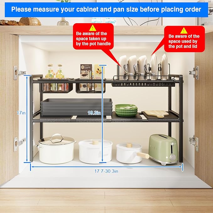 Mustorn Pots and Pans Organizer Under Cabinet, Expandable 2 Tier Under Sink - Image 6