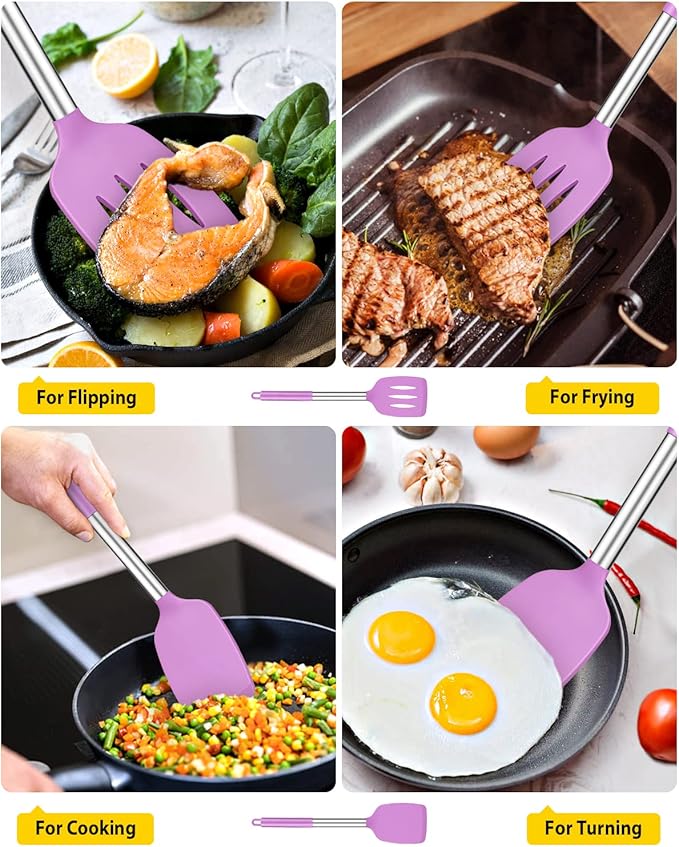 Pack of 2 Silicone Solid Turner, Non Stick Slotted Kitchen Spatulas, High Heat - Image 3
