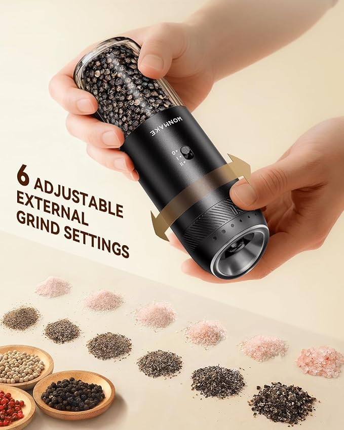 WONMAKE Gravity Electric Salt and Pepper Grinder Set - Image 5