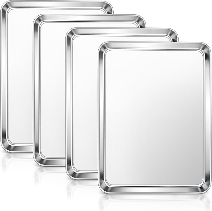 E-far Baking Sheets Set of 4, 16” x12” x 1” Stainless Steel Cookie Sheets Pans by E-far