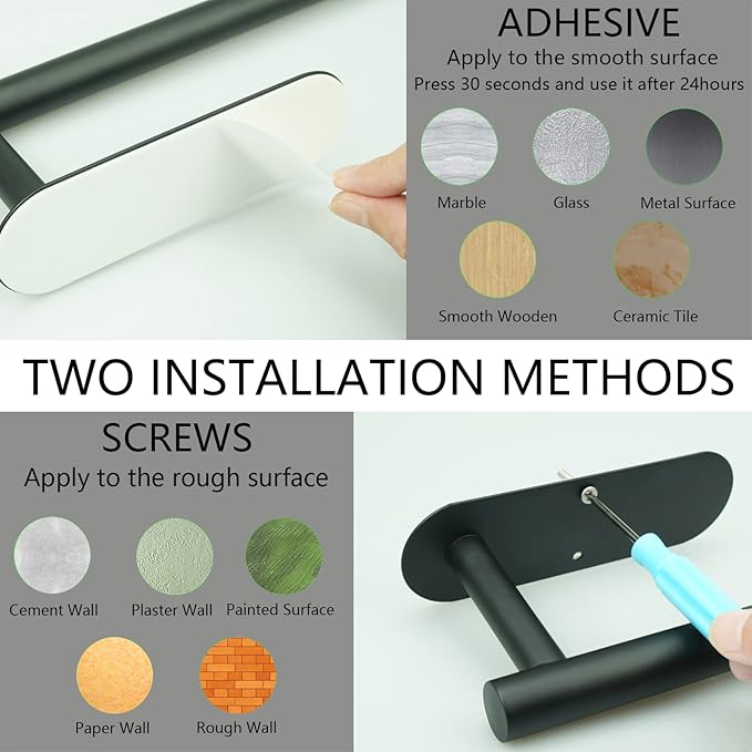 Paper Towel Holder with 2 Hooks-Under Cabinet Paper Towel Holder - Image 5