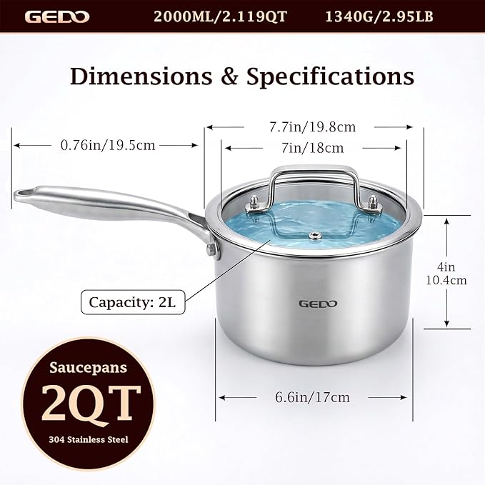GEDO 3-Ply 304 Stainless Steel Saucepan - Image 3