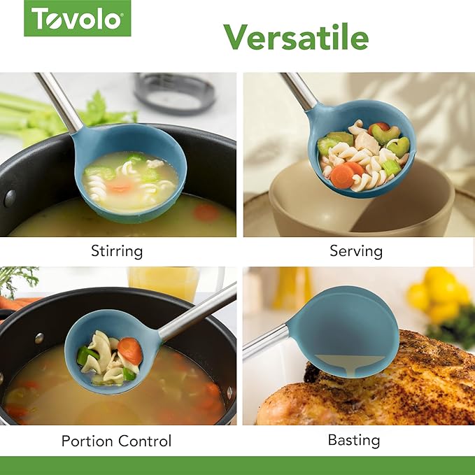 Tovolo Silicone Ladle with Stainless Steel Handle Blue Slate Soup Ladle Large - Image 5