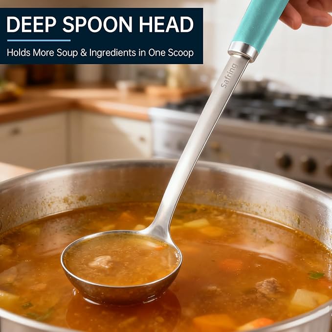 Safring Stainless Steel Soup Ladle and Spaghetti Spoon Set, Heat Resistant - Image 5