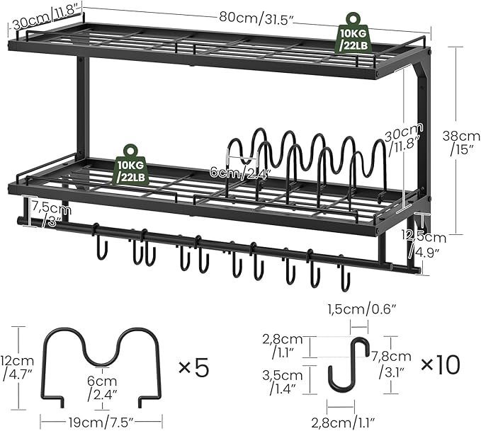 CHOEZON Pot Rack, Wall Mounted Pan Holder, 2-Tier Pot and Pan Organizer - Image 5