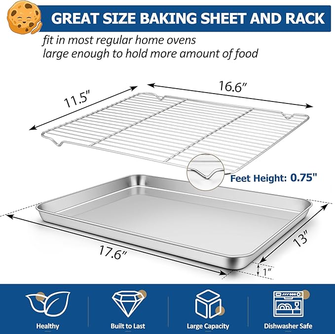TeamFar Baking Sheet with Rack Set, Stainless Steel Baking Pan Cookie Sheet - Image 2