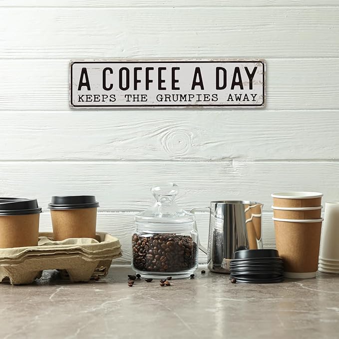 Coffee Signs Decor, A Coffee A Day Keeps the Grum Pies Away Sign, Farmhouse - Image 4