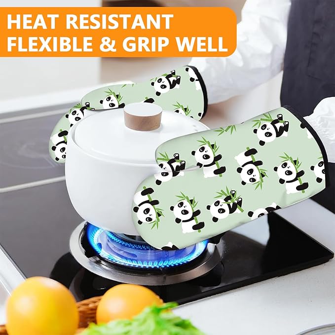 Cute Panda Oven Mitts and Pot Holders Sets 4Pcs, Extra Long Oven Gloves - Image 6