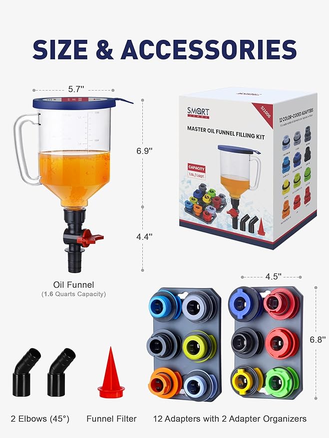 SMART JERRY - Spill-Proof Engine Oil Funnel Kit｜Oil Change Funnel w/ 12 - Image 2