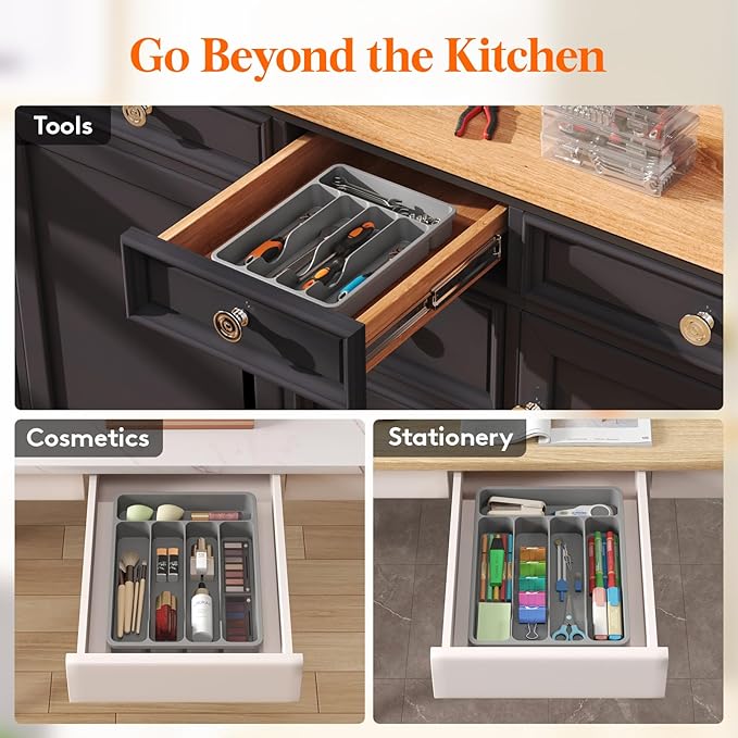 Lifewit Silverware Drawer Organizer Tray, Plastic Cutlery Storage - Image 6