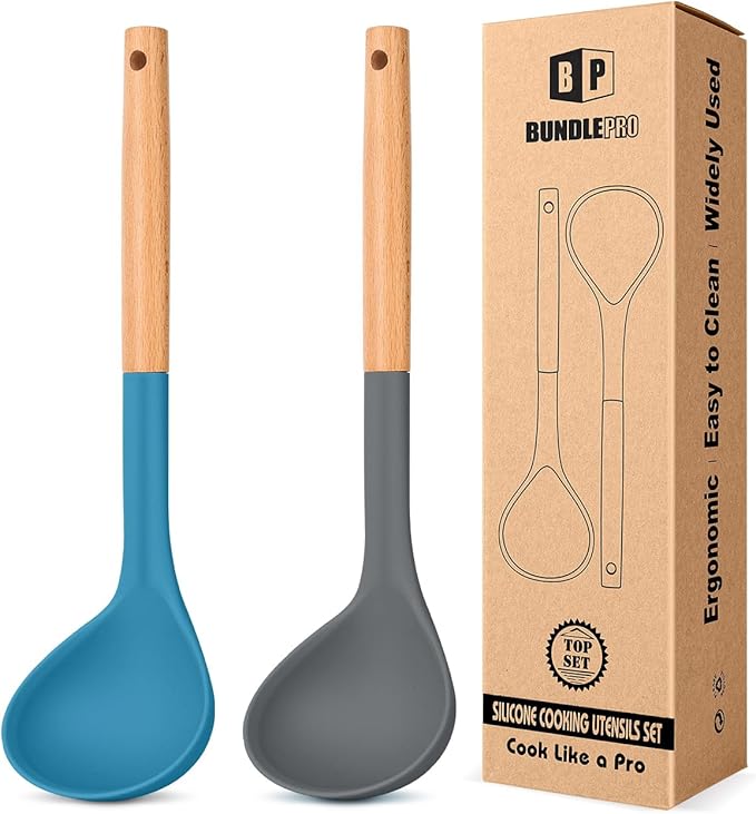 Pack of 2 Soup Ladle, Silicone Ladle Spoon by BUNDLEPRO
