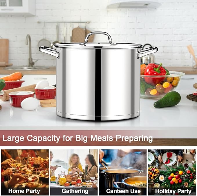 P&P CHEF 14 QT Stock Pot with Lid, Stainless Steel Large Cooking Pot, Soup - Image 6