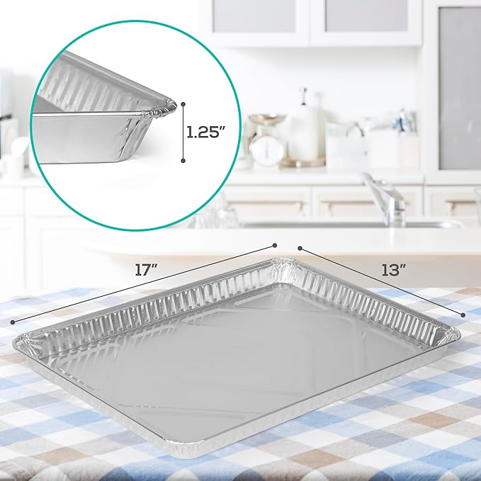 PLASTICPRO Aluminum Pans 10 Pack Disposable Cookie Sheets 13 x 17 Baking Pans - Image 3