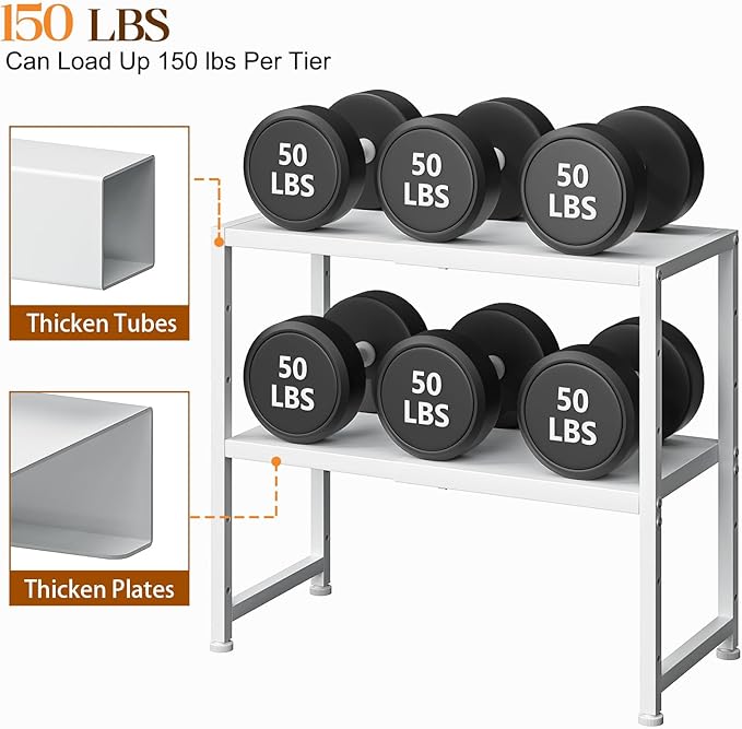 2-Tier Expandable Kitchen Storage Shelf, 150LBS Heavy Duty Metal Shelving Units - Image 4