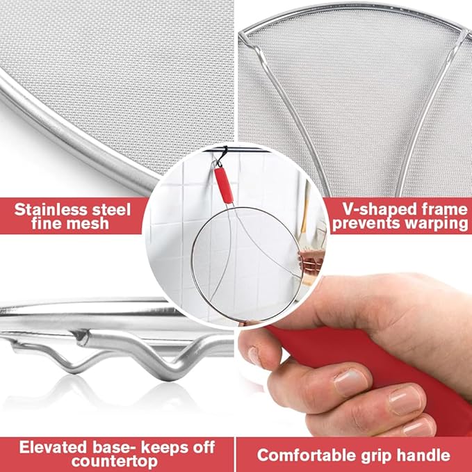 Splatter Screen for Frying Pan & Food Strainer, 13 Inch Stainless Steel Grease - Image 5