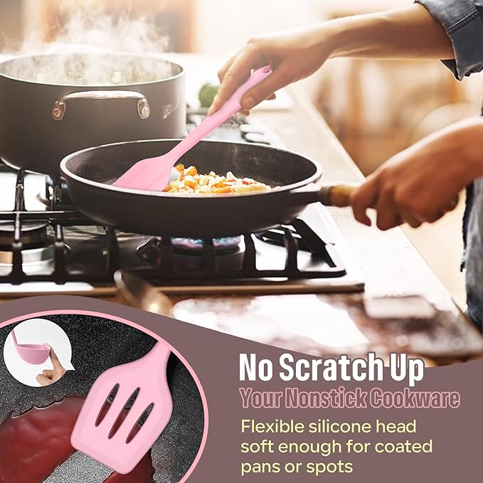 E-far Silicone Cooking Utensils Set, 7-Piece Pink Heat Resistant Kitchen - Image 4