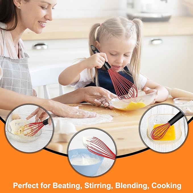 HOTEC 4 Pieces Silicone Whisks Set, Wire Balloon Whisks Egg Beater, Non-slip - Image 3