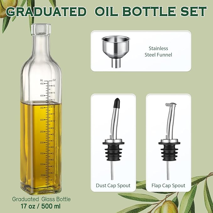 AOZITA 17oz Glass Olive Oil Dispenser Bottle - 500ml Clear -Oil & Vinegar Cruet - Image 2