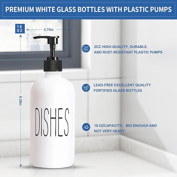 COHOSEGE 16 Oz Glass Soap Dispenser Set 2 Pack - Image 3