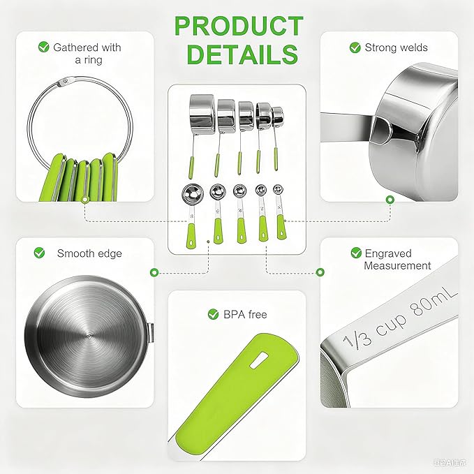 Bopei Measuring Cups and Spoons Set Stainless Steel 10 Piece - Image 3