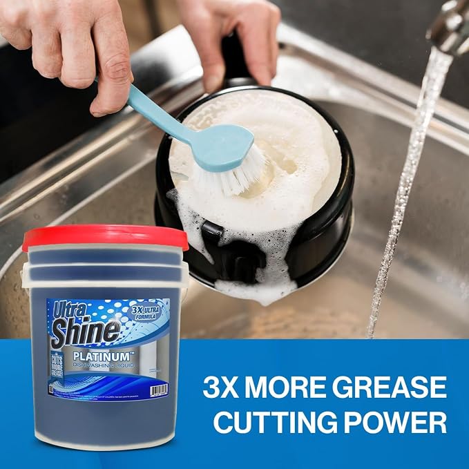 Ultra Shine 4 Pack 3X Platinum Bulk Dishwashing Liquid, Powerful Grease Remover, 5-Gallon - Concentrated Dish Cleaner Soap for Commercial Kitchens, Restaurants & Home Cleaning, Gentle on Hands & Skin