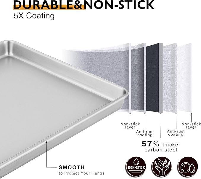 HONGBAKE Half Baking Sheet Pan Set of 2, Nonstick Cookie Sheet - Image 3