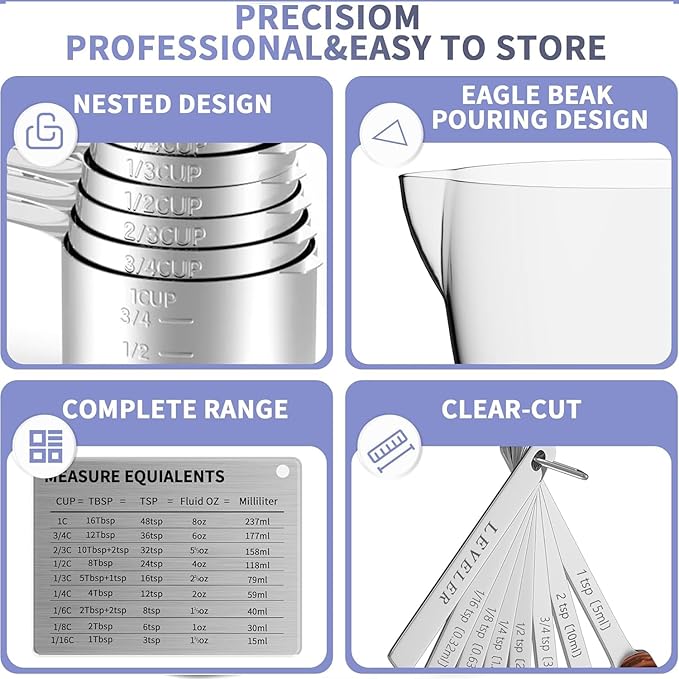 Stainless Steel Measuring Cups and Spoons Set, 6 Stainless Steel Measuring Cups - Image 6