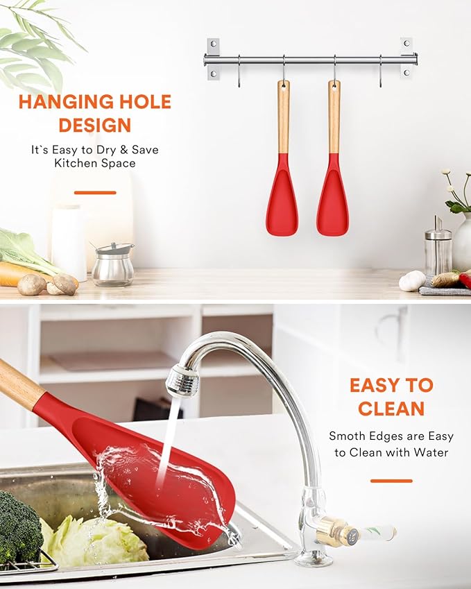 Cooking Spoon for Nonstick Cookwares, Wood Handle Spoon for Mixing, and Scrape - Image 7