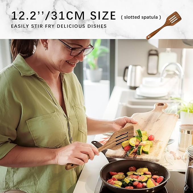 Wooden Spoons for Cooking, Nonstick Cooking Utensil Set - Image 3
