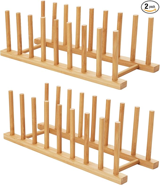 HBlife 2pcs Bamboo Dish Plate Bowl Cup Book Pot Lid Cutting Board Drying Rack by HBlife