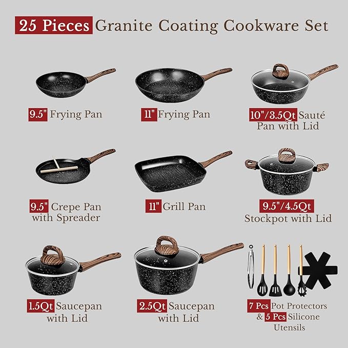 EWFEN 25 Pcs Pots and Pans Set, Nonstick Ceramic Cookware Sets, Healthy - Image 2