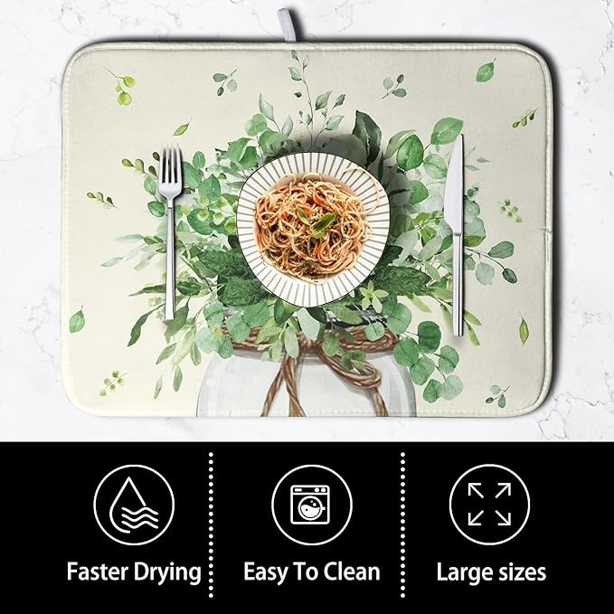 Spring Sage Green Leaves Dish Drying Mat - Image 4