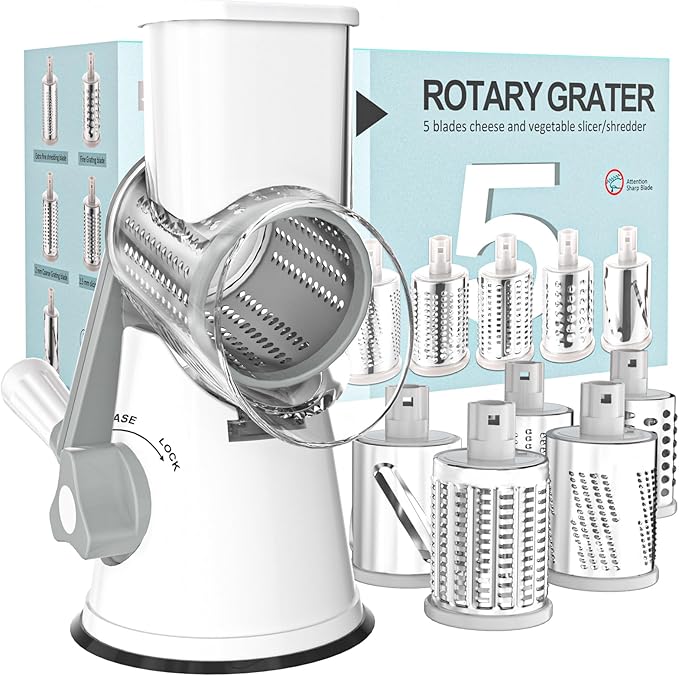 Cambom 5 in 1 Rotary Cheese Grater Hand Crank Cheese Shredder by Cambom