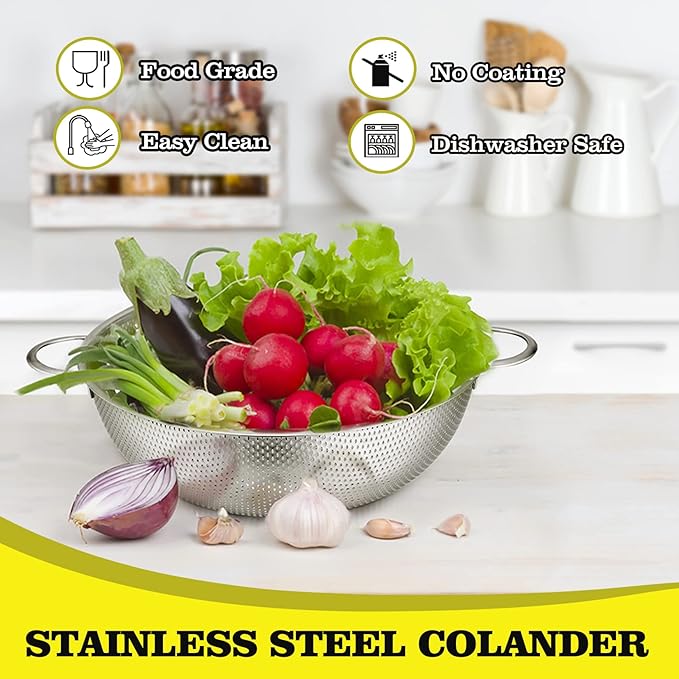 P&P CHEF Stainless Steel Colander, Micro-Perforated Food Strainer - Image 2