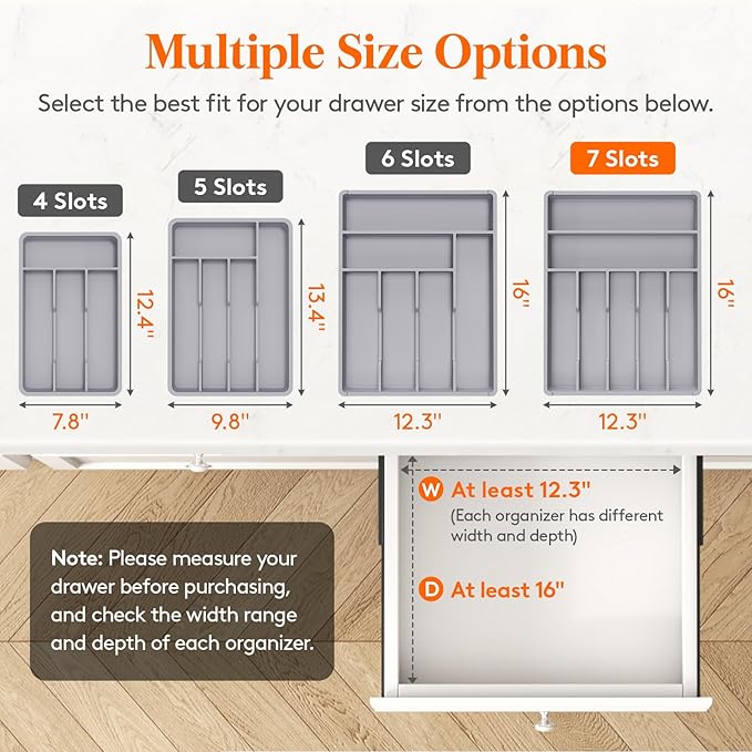 Lifewit Silverware Drawer Organizer Tray, Plastic Cutlery Storage - Image 2