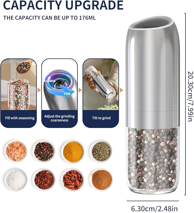 CIRCLE JOY Gravity Electric Salt and Pepper Grinder Set, Battery Powered - Image 3