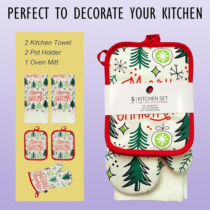 Oven Mitts and Potholders Dish Towles Set 100% Cotton - Image 2