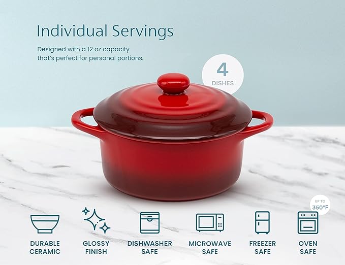 Kook Ceramic Mini Cocotte Set, Small Casserole Dishes - Image 7
