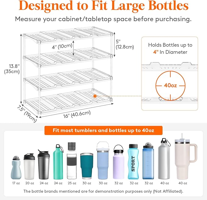 Lifewit Stackable Bottle Storage Organizer, Large Slot Water Bottle Tumbler - Image 2