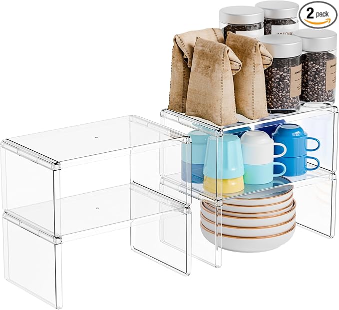 Yieach 4 Pack Acrylic Cabinet Organizer, 2 Tier Stackable Shelves by Yieach