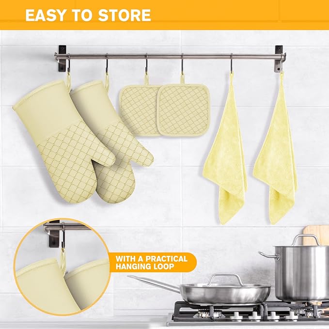 6 Pcs Oven Mitts and Pot Holders, 500℉ Heat Resistant Oven Mitts - Image 6