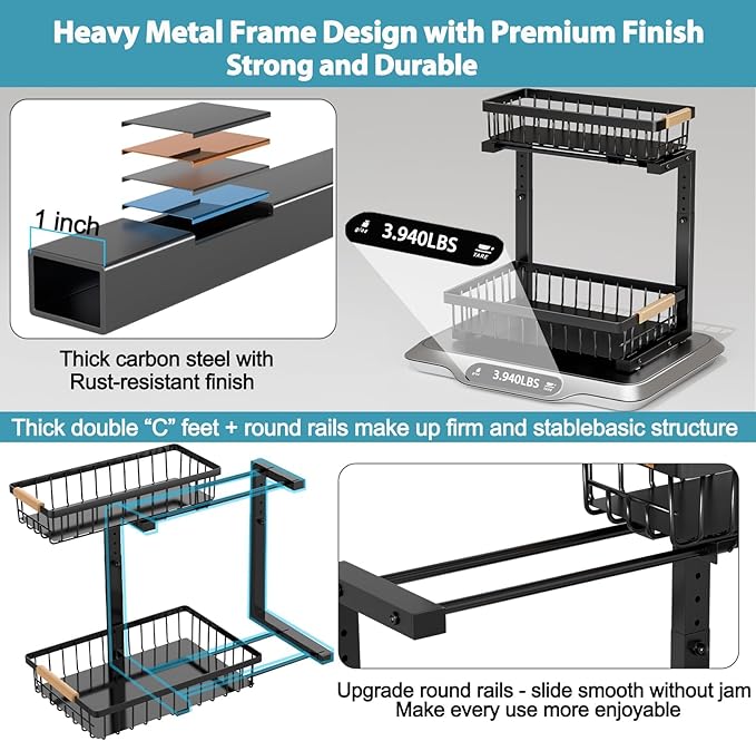 Liuoud Under Sink Organizer 2 Pack, 2 Tier Slide Out Large Capacity Height - Image 5