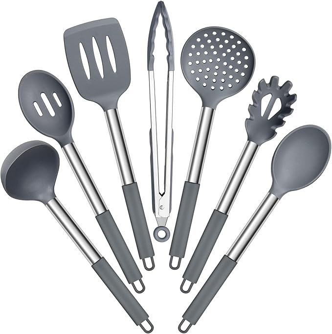 E-far Silicone Cooking Utensils Set, Slotted Turner, Soup Ladle, Pasta Server by E-far