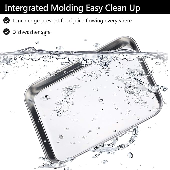 Baking Sheet Set of 2, Bastwe 18 inch Commercial Grade Stainless Steel Baking - Image 4