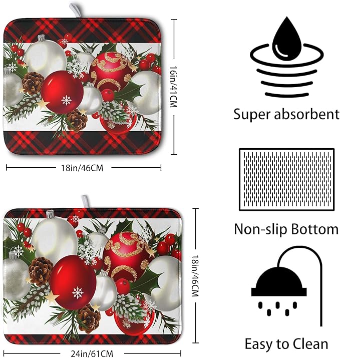 Red Buffalo Plaid Christmas Kitchen Drying Mats - Image 2