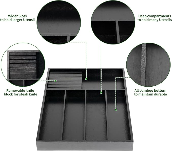 VaeFae Bamboo Silverware Organizer, Utensil Holder - Image 4