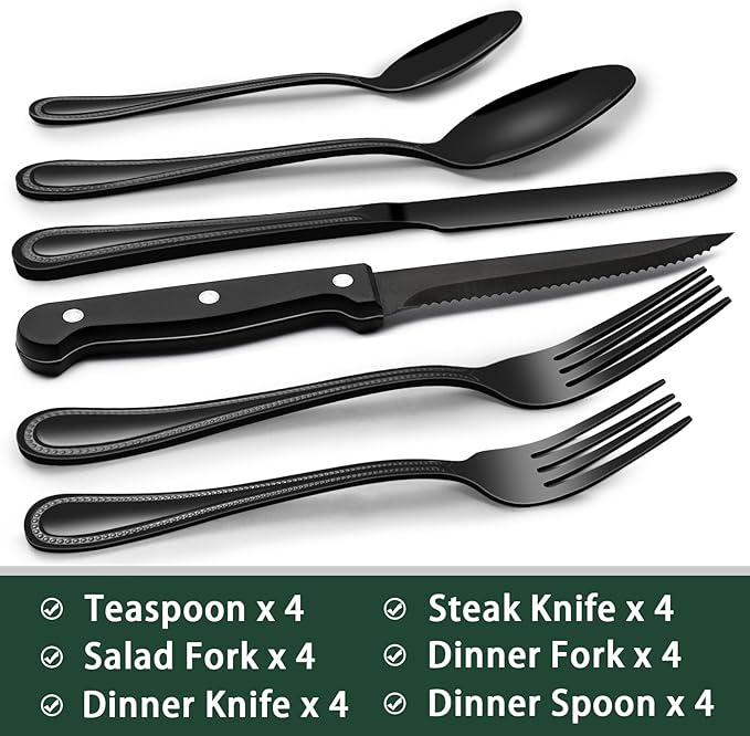 EWFEN 24-Piece Black Silverware Set - Image 2